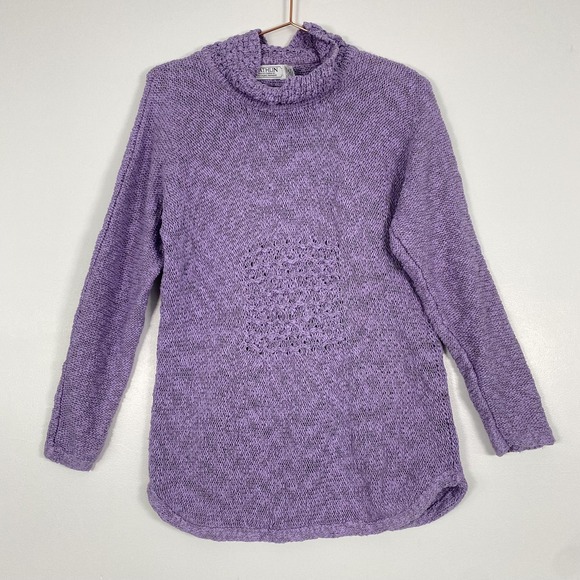 Rathlin Sweater Tunic Womens XL Purple Linen MockNeck Hand Loomed Ireland Cotton - Picture 1 of 10